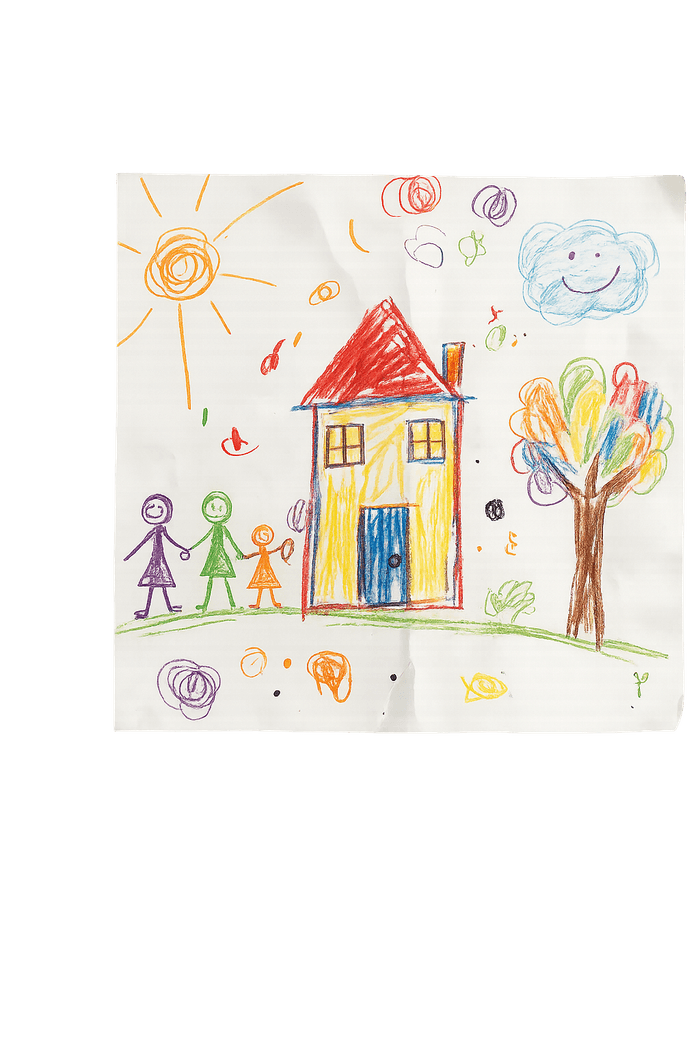 A child’s colourful crayon drawing